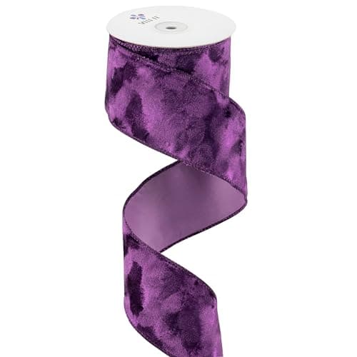 MEEDEE Purple Velvet Wired Ribbon, Crushed