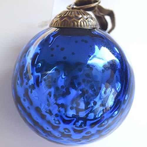 Set of 4 Blue Mercury Glass Ornaments, Antique Embossed Ball