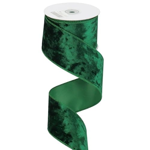MEEDEE Green Velvet Wired Ribbon, Crushed Emerald