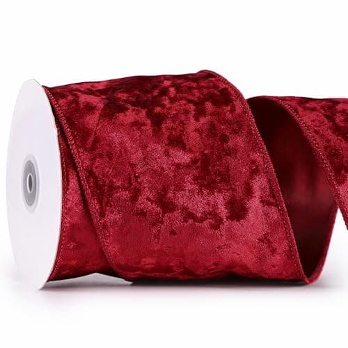 MAYREEL Burgundy Crushed Velvet Ribbon, Wired, 4 Inch
