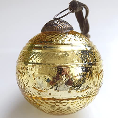Set of 4 Gold Mercury Glass Ornaments, Elegant Etched Ball