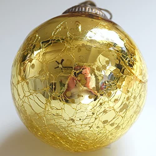 Set of 4 Gold Mercury Glass Ornaments, Vintage Crackle Ball