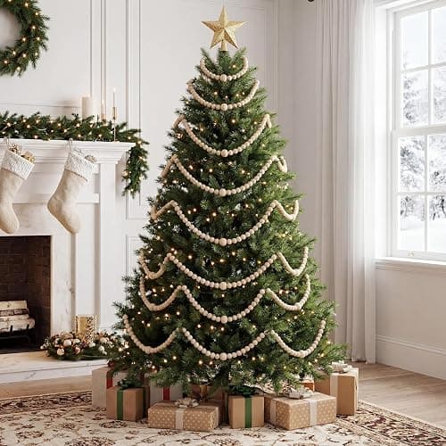 Ceenna 8 Pack 9 ft Rustic Christmas Wood Bead Garland, 72 ft Total, Natural