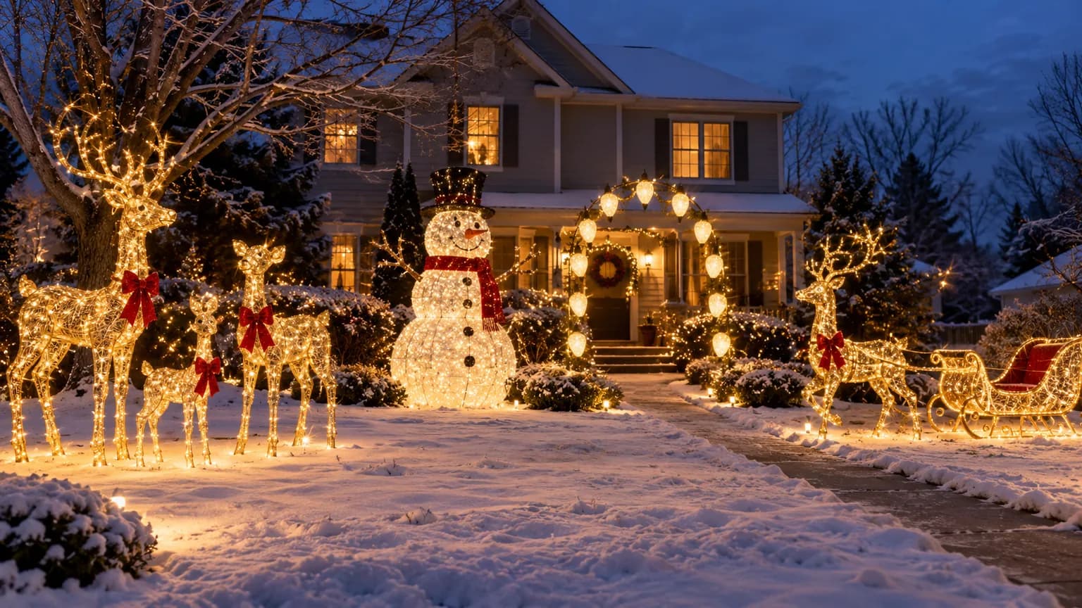 Best Lighted Outdoor Christmas Yard Decorations 2026: Reindeer, Sleigh, Snowman, Arch and Gift Tower Picks