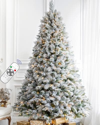 7.5FT Pre-lit Snow Flocked Spruce (with Remote)